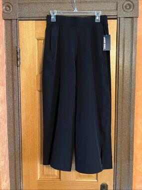 Lands' End Black Wide-Leg Yoga Pants with Slits